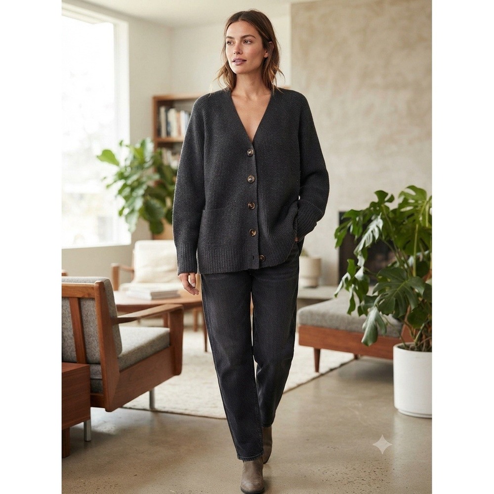 Women's Ribbed Knit V-Neck Button Down Cardigan Sweater Black Oversized Soft XXL
